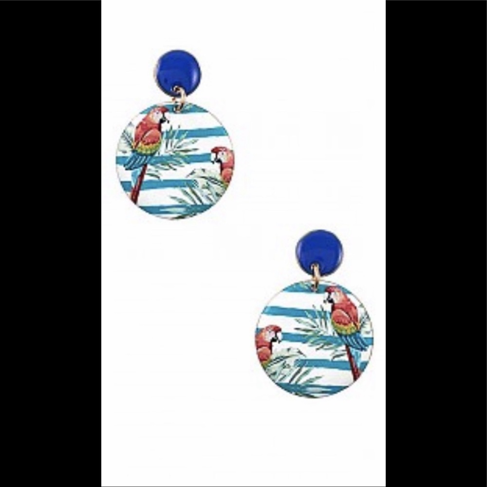 Round Parrot Print Dangle Earrings